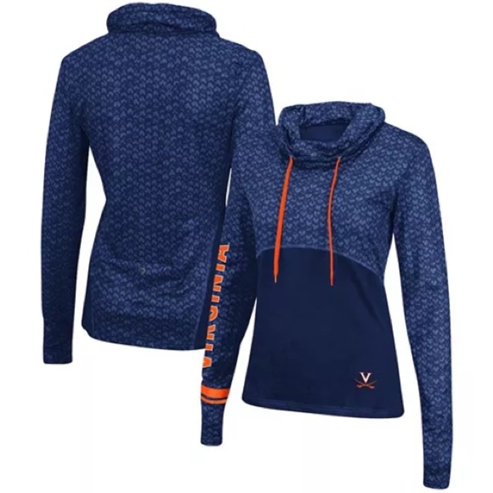 Women's Navy Virginia Cavaliers Cowl Neck Scaled Pullover Sweatshirt